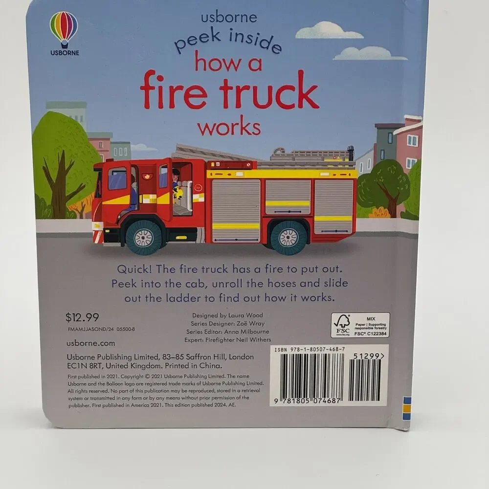 Peek Inside How a Fire Truck Works‎ - by Lara Bryan (Board Book) NEW